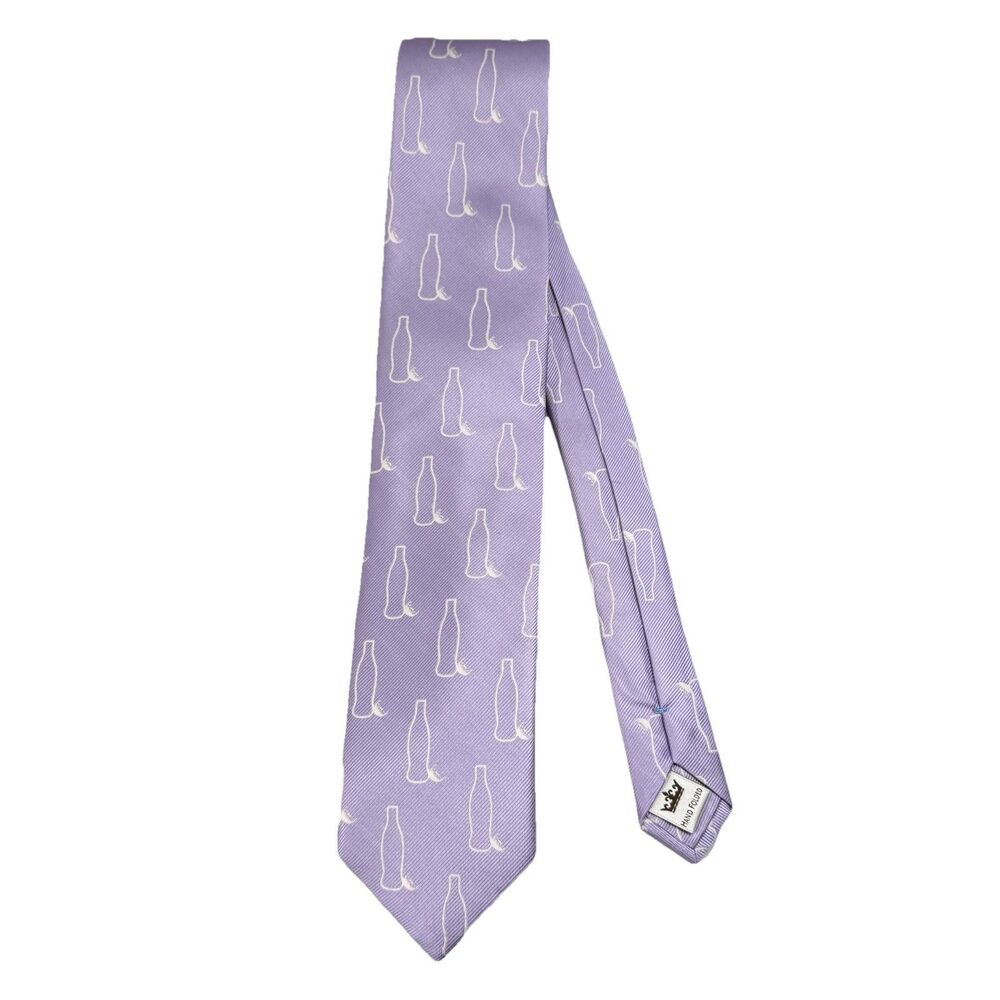 Peter Millar Necktie Soda Beer Bottle Print Luxury Twill Silk Purple Golf Sport